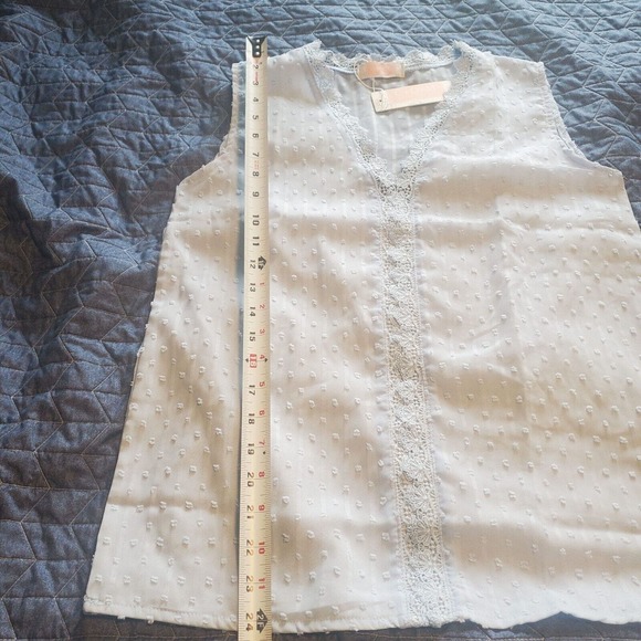 NEW C+D+M Collection Sz M Coquette Lace Cami Top 3D Dots Baby Blue Sheer Back - Picture 8 of 10